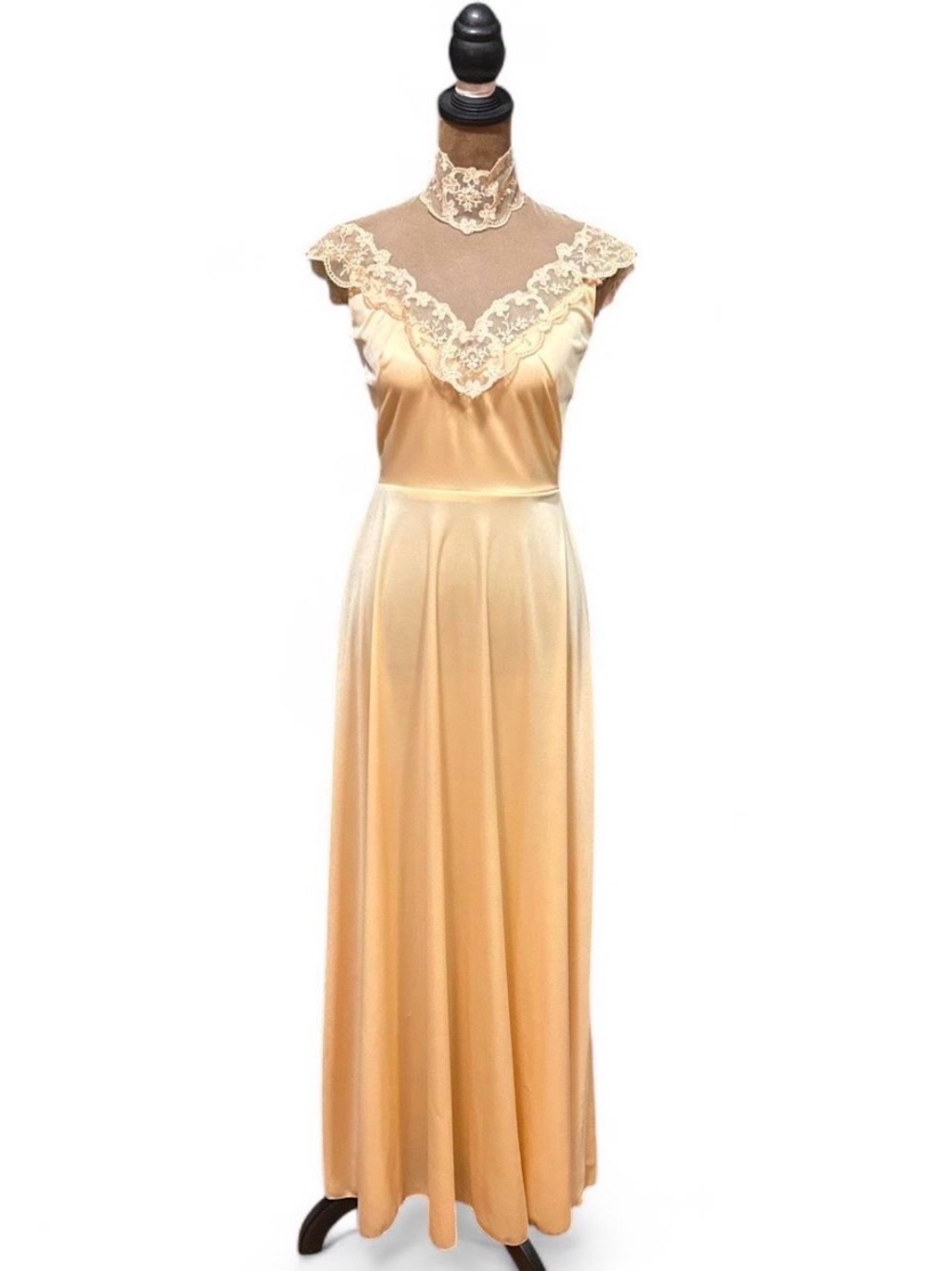 True Vintage Peach Lace Yoke Maxi Dress Sz 6 Cottagecore Prairie